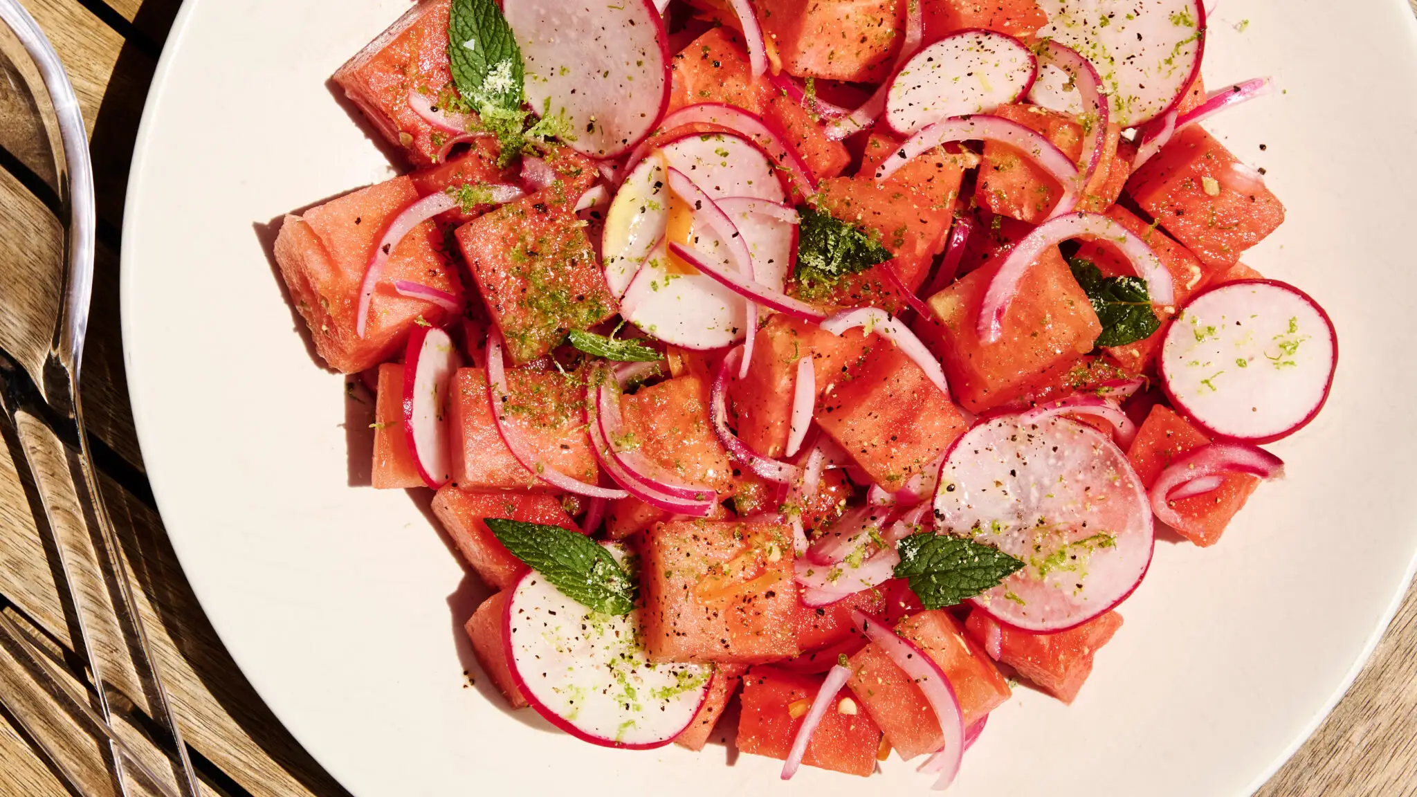 Watermelon Salad With Habanero-Pickled Onions and Lime Salt-image