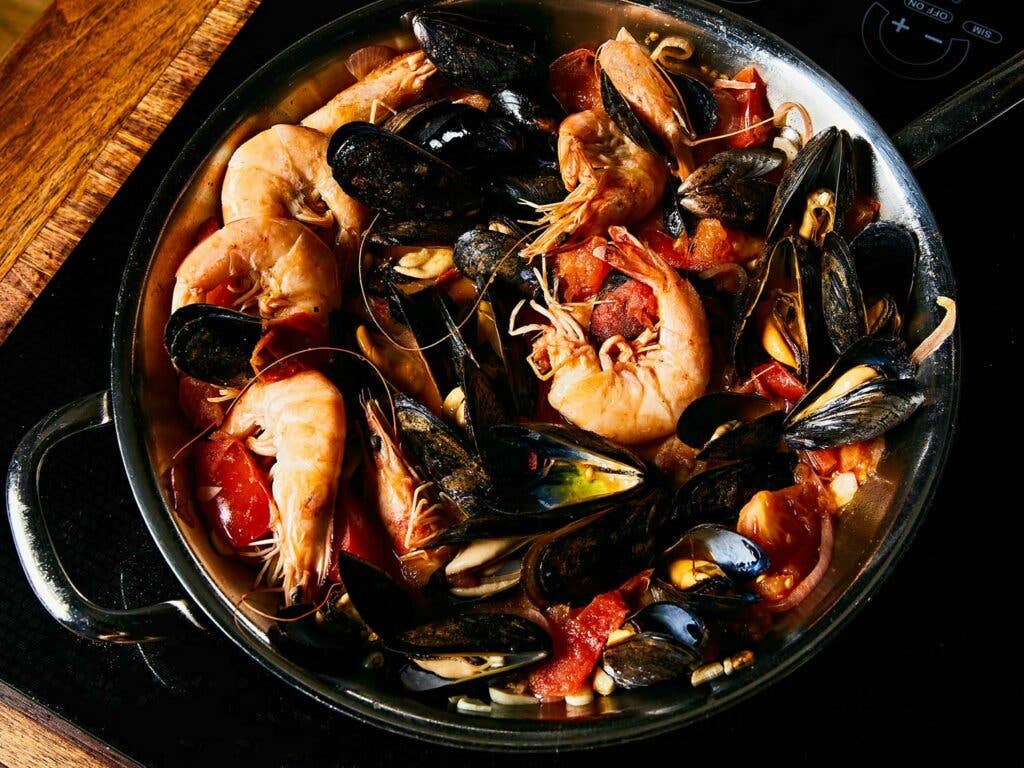 Seafood Pasta with Tomatoes, Chiles, and Mint