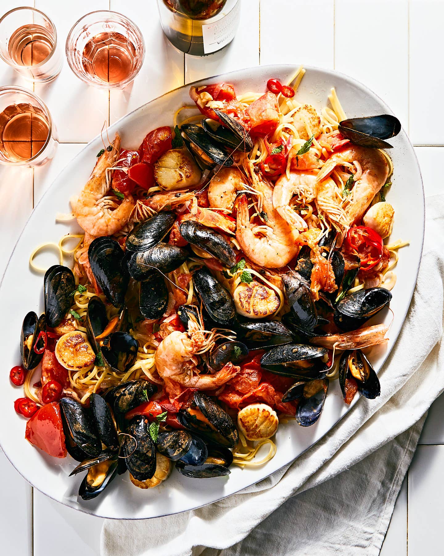Seafood Pasta With Tomatoes, Chiles, and Mint Seafood Pasta with Tomatoes, Chiles, and Mint