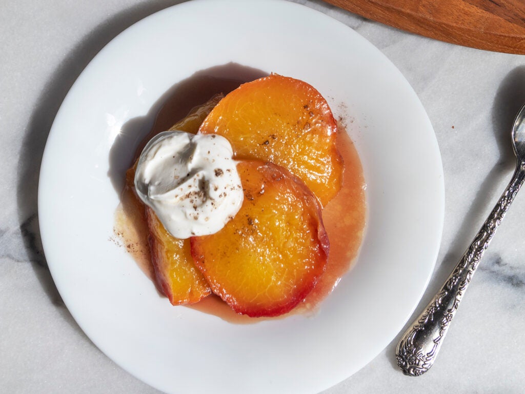 Roasted Peaches in Bourbon Syrup with Smoked Salt