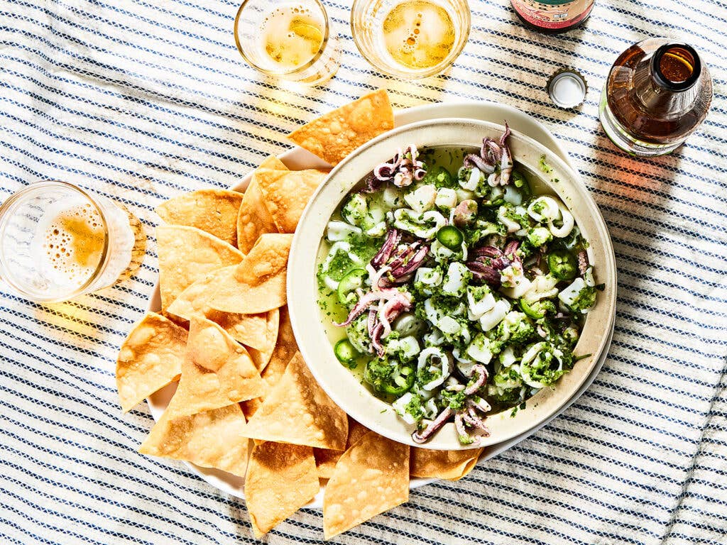 Ceviche Verde with Homemade Tortilla Chips