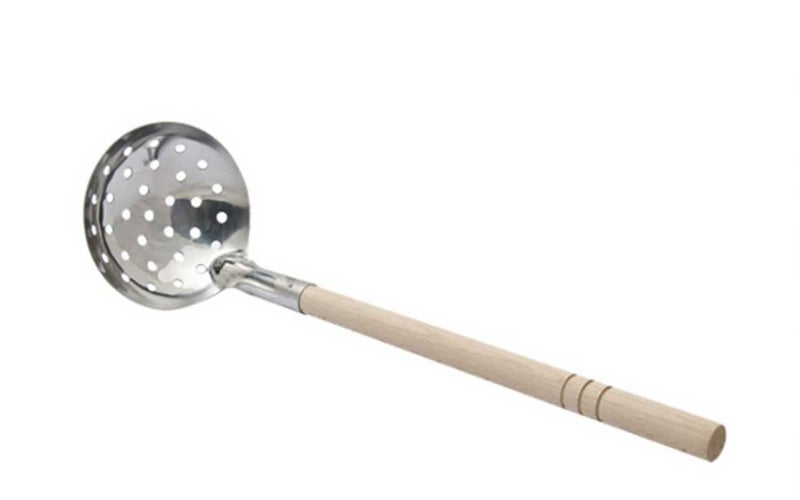 Slotted ladle with wooden handle