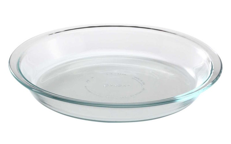A basic 9-inch glass pie plate from Pyrex.