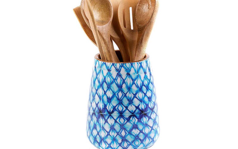 Shibori wooden utensil crock