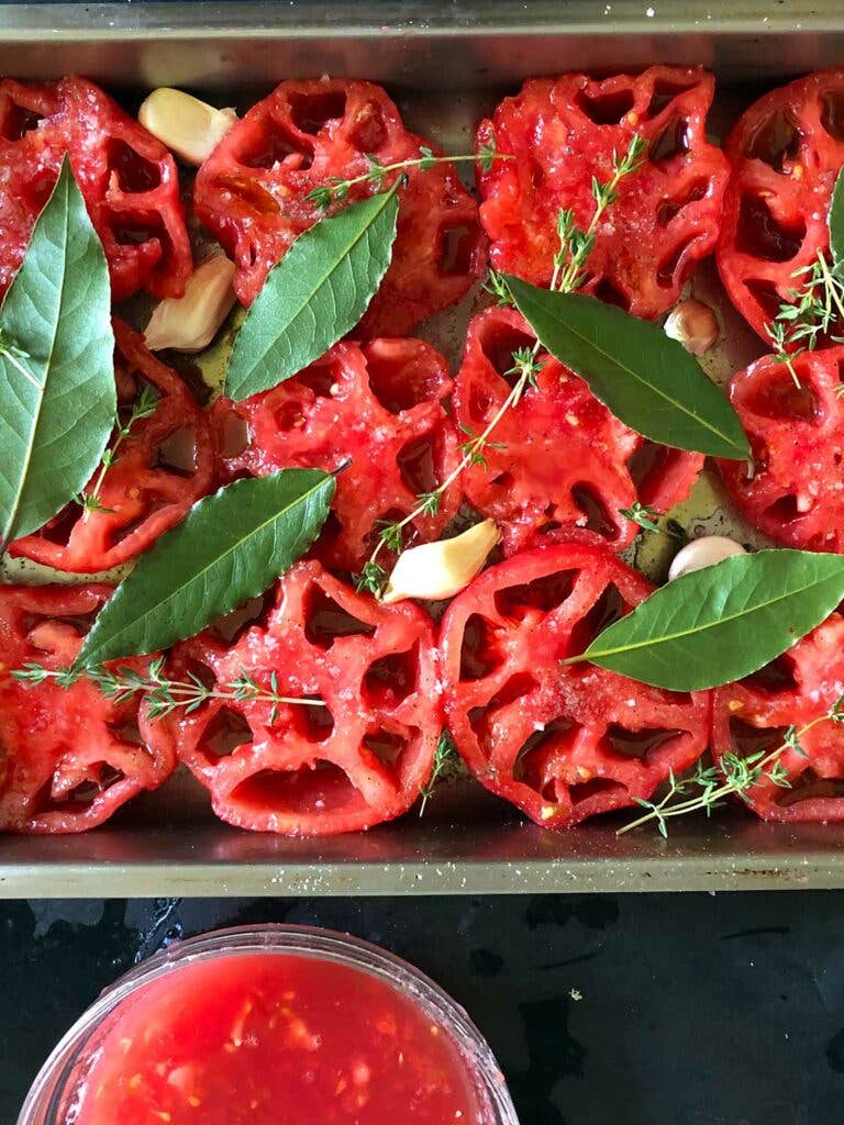 tomatoes in a baking dish