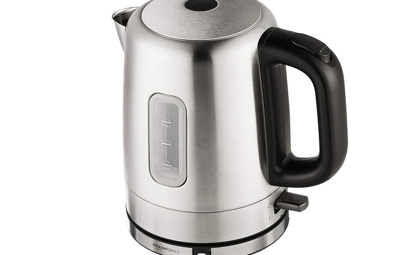 AmazonBasics Stainless Steel Portable Fast, Electric Hot Water Kettle for Tea and Coffee, 1 Liter, Silver