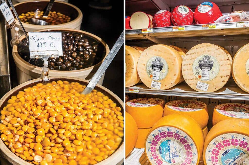 A selection of beans and cheeses at Portugalia Marketplace.