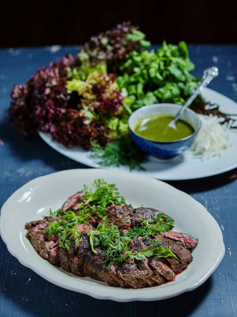 Vietnamese fajitas made with seared Colorado wagyu marinated in fish sauce, palm sugar, scallions, jalapeños, lime juice.