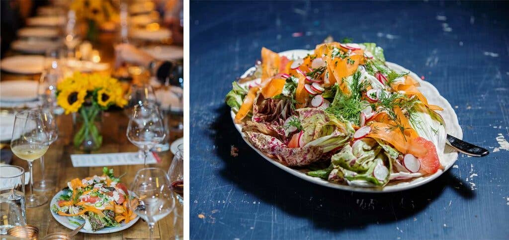 Shepherd’s salad with an umami-packed fish sauce vinaigrette on table.