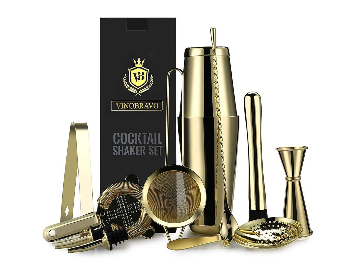 Vinobravo 11pc Gold Boston Shaker Bar Tool Set