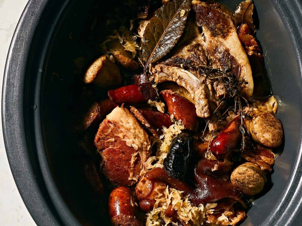 Choucroute garnie cooked in slow cooker. Choucroute garnie cooked in slow cooker.