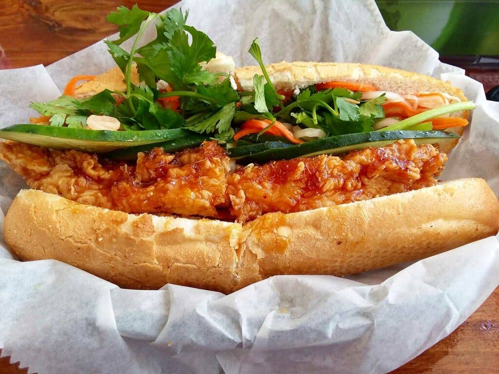 The fried chicken banh mi at Banh Mi Boys.