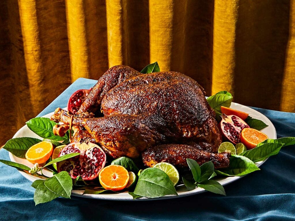 Full of fiery chiles and warm spices, the all-purpose seasoning for this turkey can also be used as a rub on chicken, pork, goat, fish, and vegetables.