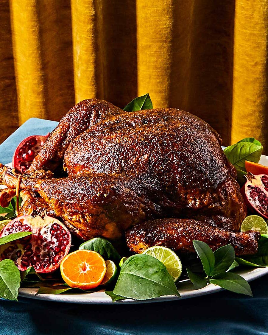 Full of fiery chiles and warm spices, the all-purpose seasoning for this turkey can also be used as a rub on chicken, pork, goat, fish, and vegetables.