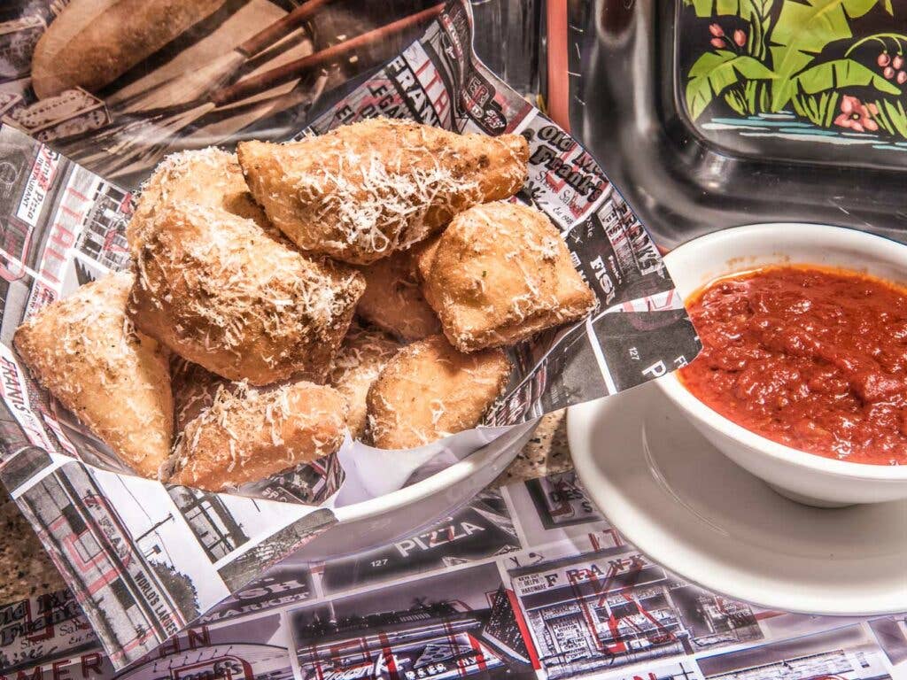 Frank’s gnocco fritto with sauce.