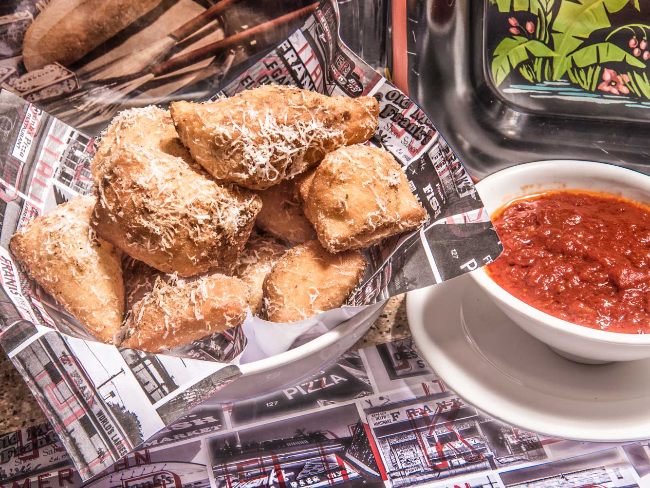 Frank’s gnocco fritto with sauce.