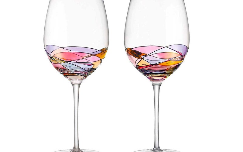 DAQQ Red Wine Glasses Set of 2 Hand Painted Designed with Strong Presence Inspired by The 'Duomo di Milano', Fine Addition to Any Wine Decanter, Unique Gift for Wine Enthusiasts