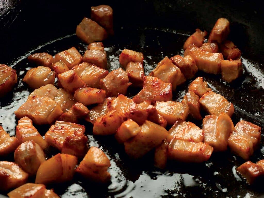 Stir-fried pork belly smothered in jajang sauce.