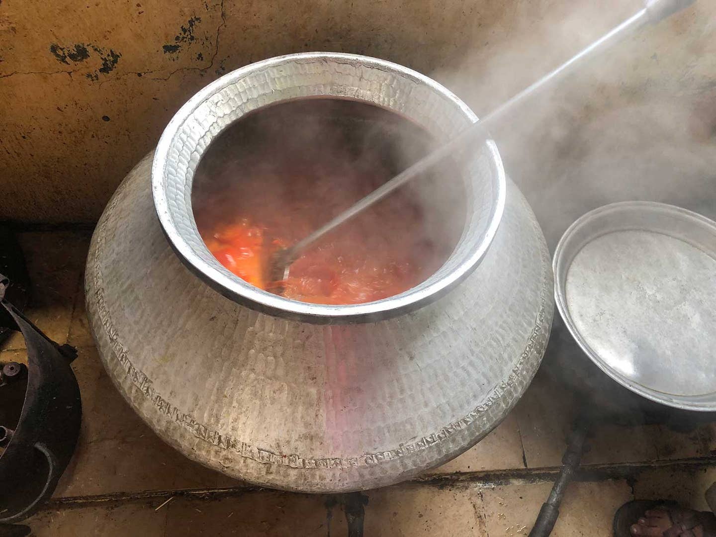 Biryani in progress at Sri Laxmi Narayan temple in Karachi, Pakistan.