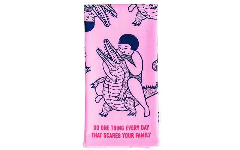 Blue Q Dish Towel, Do One Thing Everyday That Scares Your Family, 100% cotton, screen-printed in rich vibrant colors, 28" x 21"
