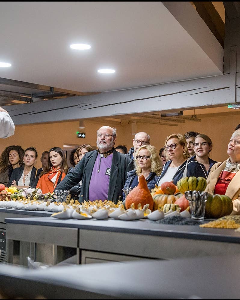 Chef gives presentation at the Cité Internationale de la Gastonomie in Lyon this fall.