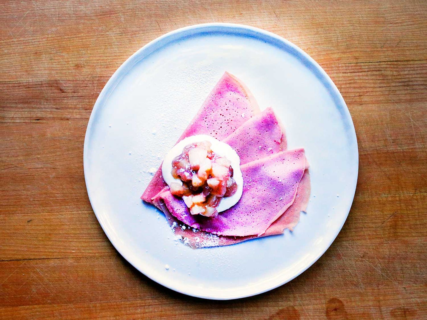 Pink Blini with Gooseberry-Apple Compote