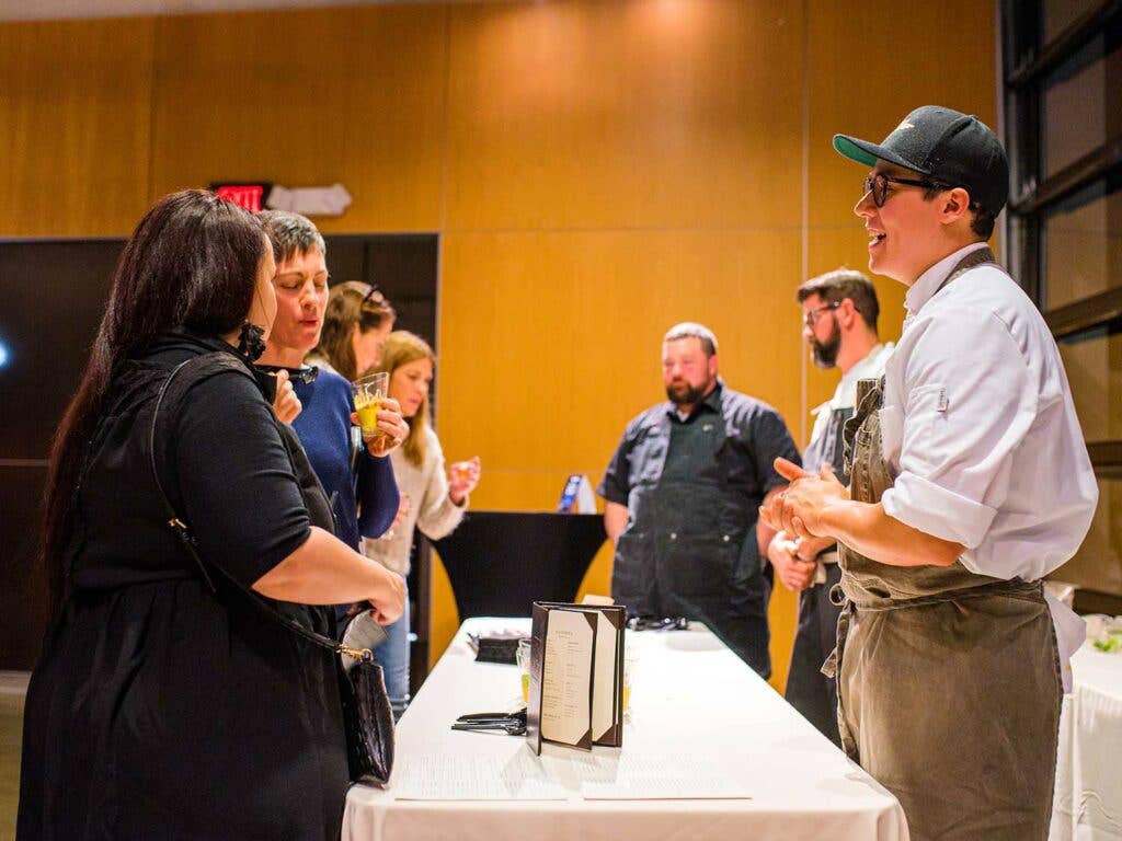 Saveur Blog Awards nominees sample a dish from chef Stephen Williams of Bouquet Restaurant, located a few minutes southwest of the city in Covington, Kentucky. Williams collaborates with local farmers and purveyors to build an ever-changing seasonal menu of dishes such as squash and sage salad and pork chops with sweet potatoes and bacon garlic jus.