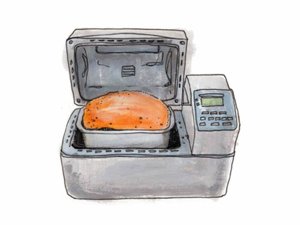 1986 The Japanese company Matsushita invents the bread machine, a tabletop appliance that combines mixing, proofing, and baking.