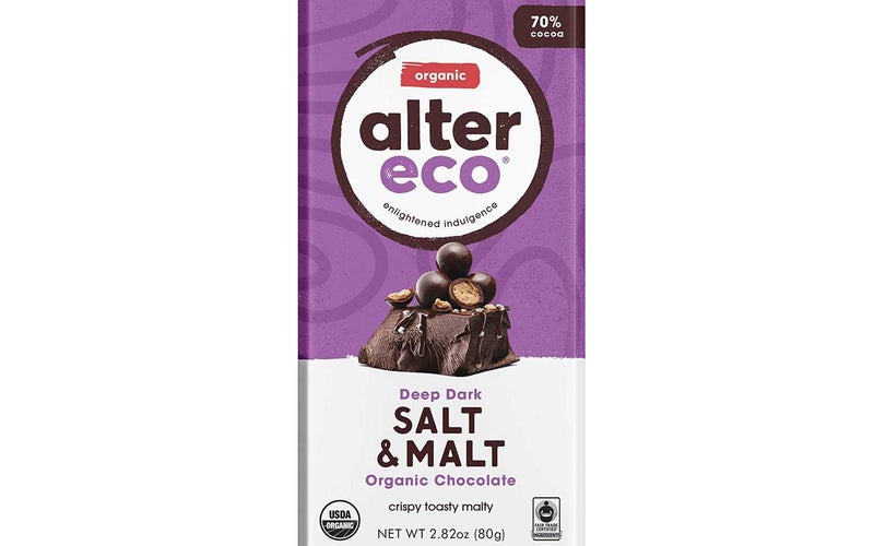 Alter Eco | Dark Salt & Malt | 70% Pure Dark Cocoa, Fair Trade, Organic, Non-GMO, Gluten-Free Dark Chocolate Bar, Single Bar
