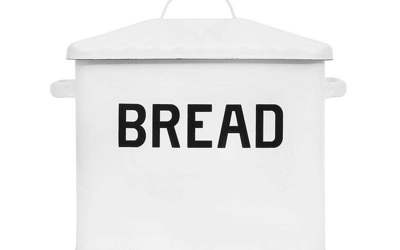 Creative Co-op Enameled Metal Distressed Bread Box with Lid, White