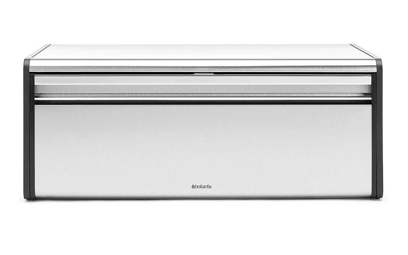 Brabantia Fall Front Bread Box - Matte Steel Fingerprint Proof with Black Sides,