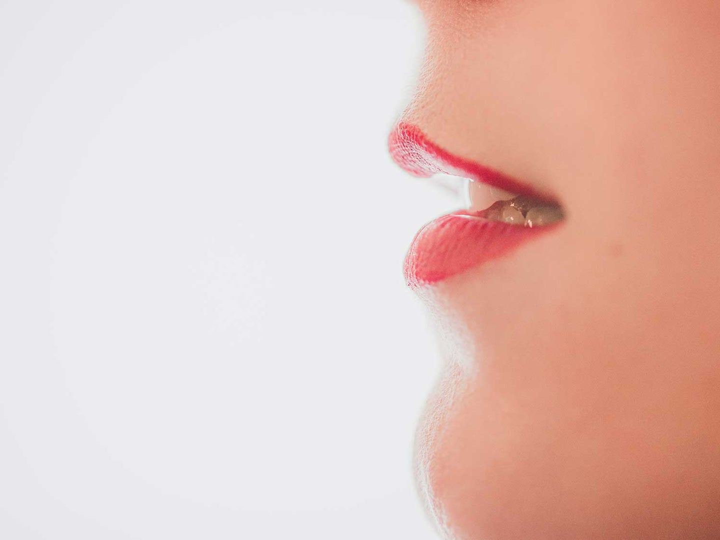 woman breathes through lips