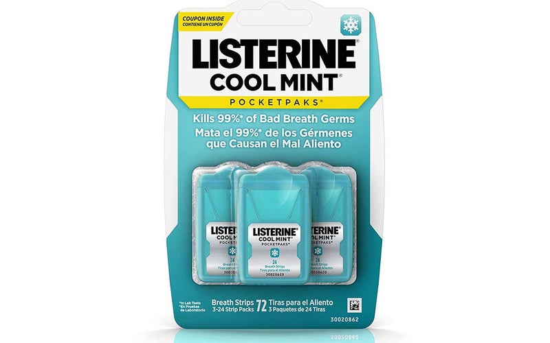 Listerine Cool Mint Pocketpaks Breath Strips Kills Bad Breath Germs, 24-Strip Pack, 3 Pack