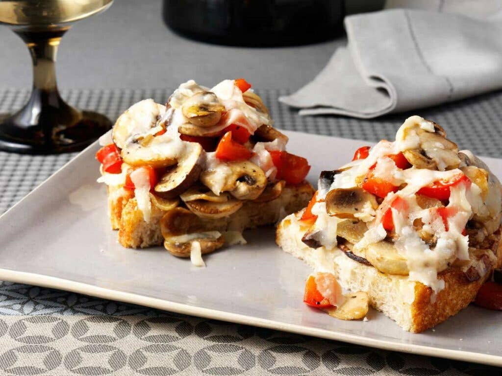 Bruschetta with Skillet Seared Mushrooms and Grana Padano