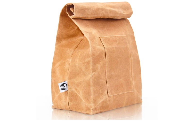 WEI CLASSIC Waxed Canvas Lunch Bag, Waterproof, Durable, Eco Friendly, Large Size Brown Paper Bag Styled, Lunch Box for Men, Women & Kids