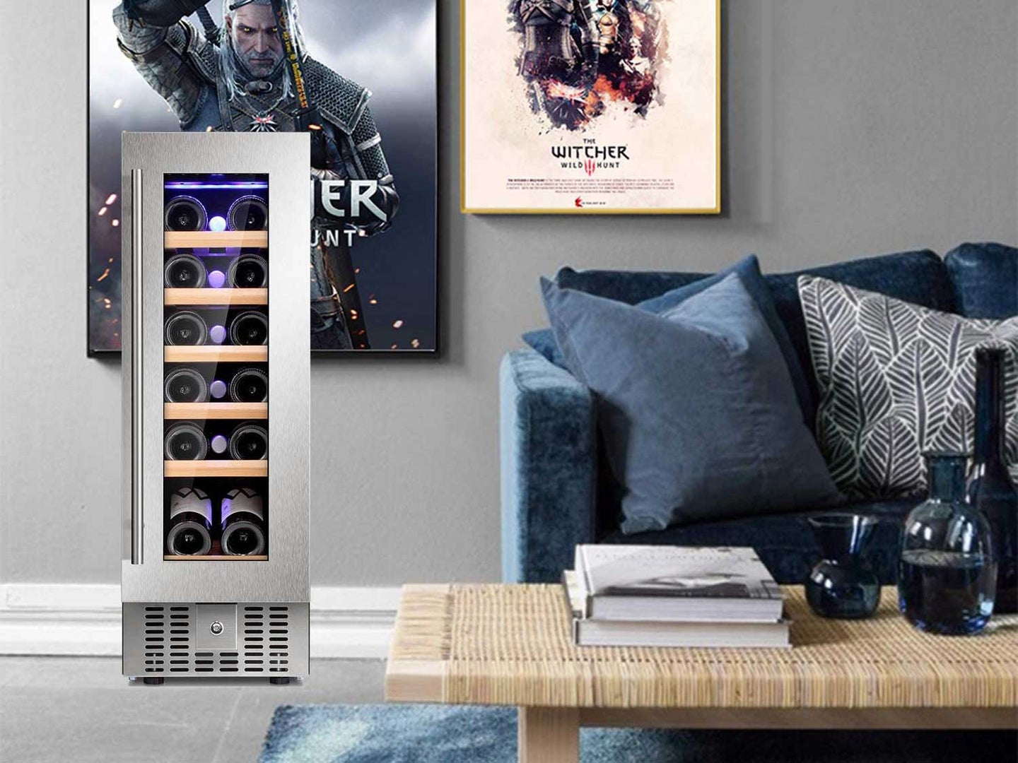 Wine cooler in a living room