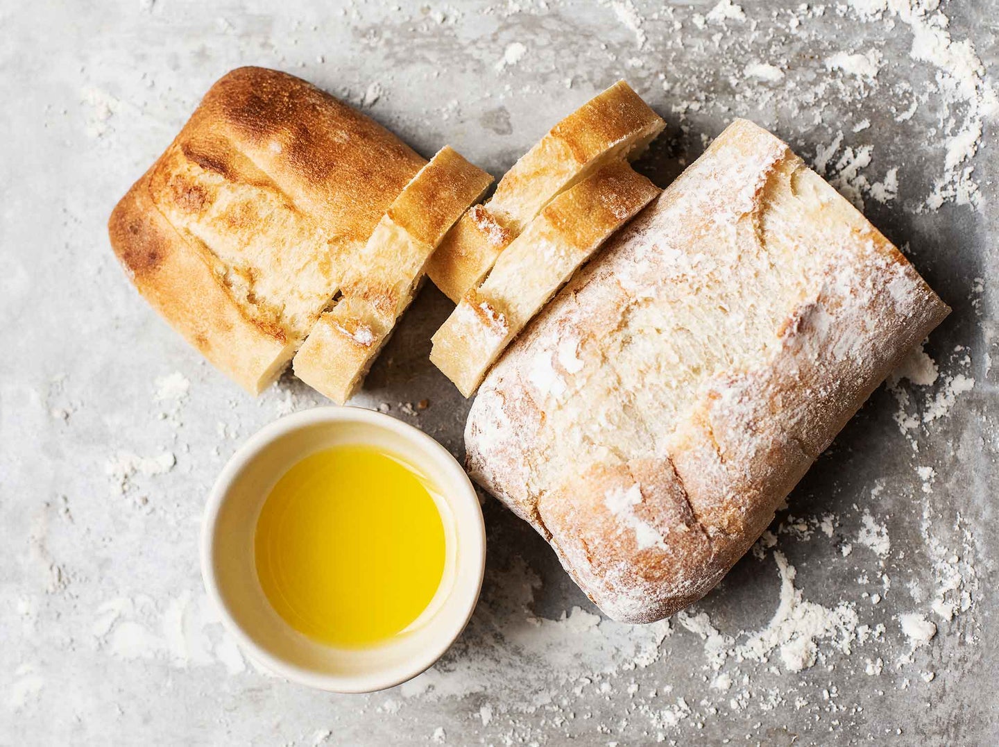 Crusty bread with olive oil