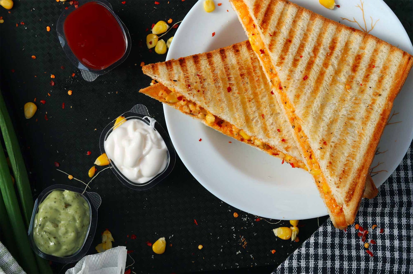 Pressed grilled cheese sandwich with grill marks