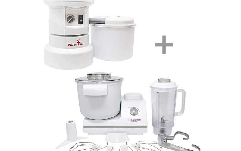 Powerful Electric Grain Mill Grinder and Dough Kitchen Mixer Bundle for Home and Professional Use - High Speed Flour Mill for Healthy Grains and Versatile Dough Blender for Making Bread by Wondermill