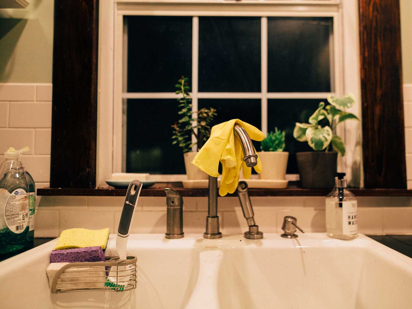 Kitchen sponges in sink.