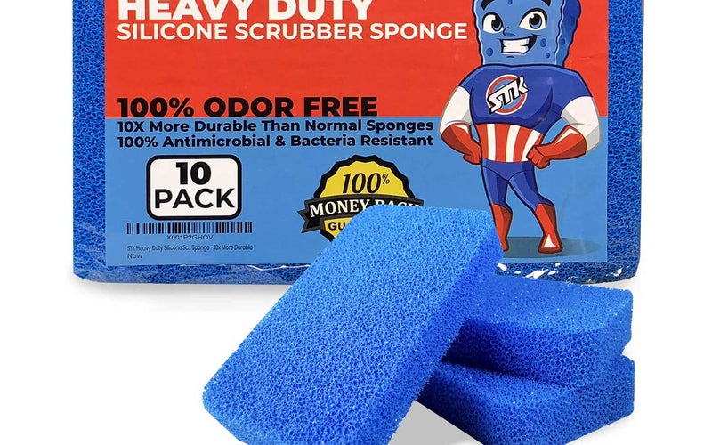 STK Heavy Duty Silicone Scrubber Sponges (10 Pack) - Modern Antimicrobial Kitchen Sponges - 100% Mold Mildew and Bacteria Resistant - Zero Smell Technology