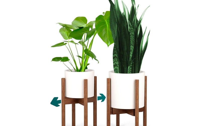 Fox & Fern Mid-Century Modern Plant Stand - Bamboo - EXCLUDING 12" White Ceramic Plant Pot