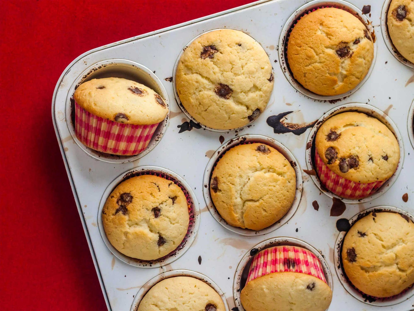 Muffins on a red tablecloth
