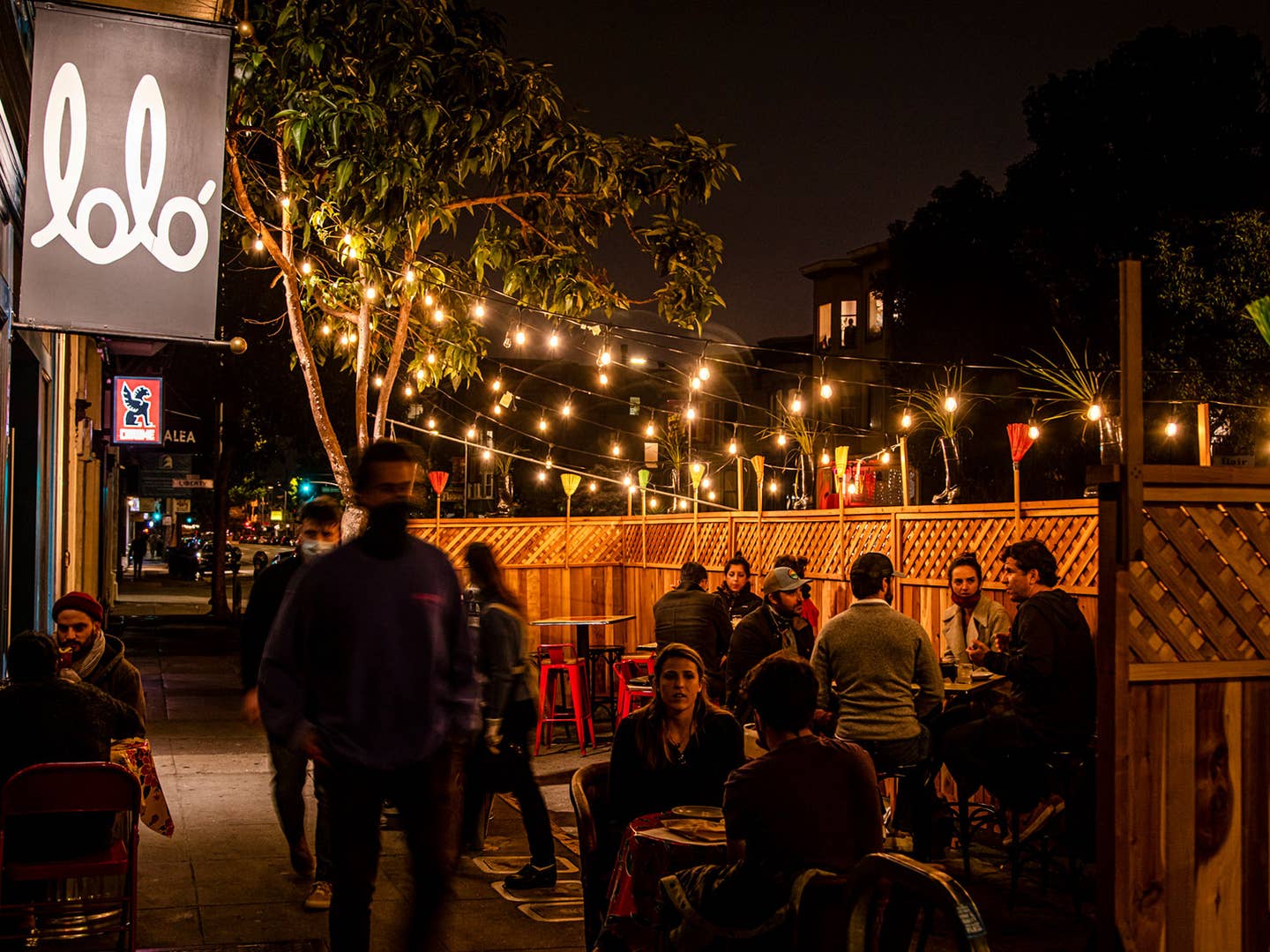 Festive outdoor dining on the patio at Loló.