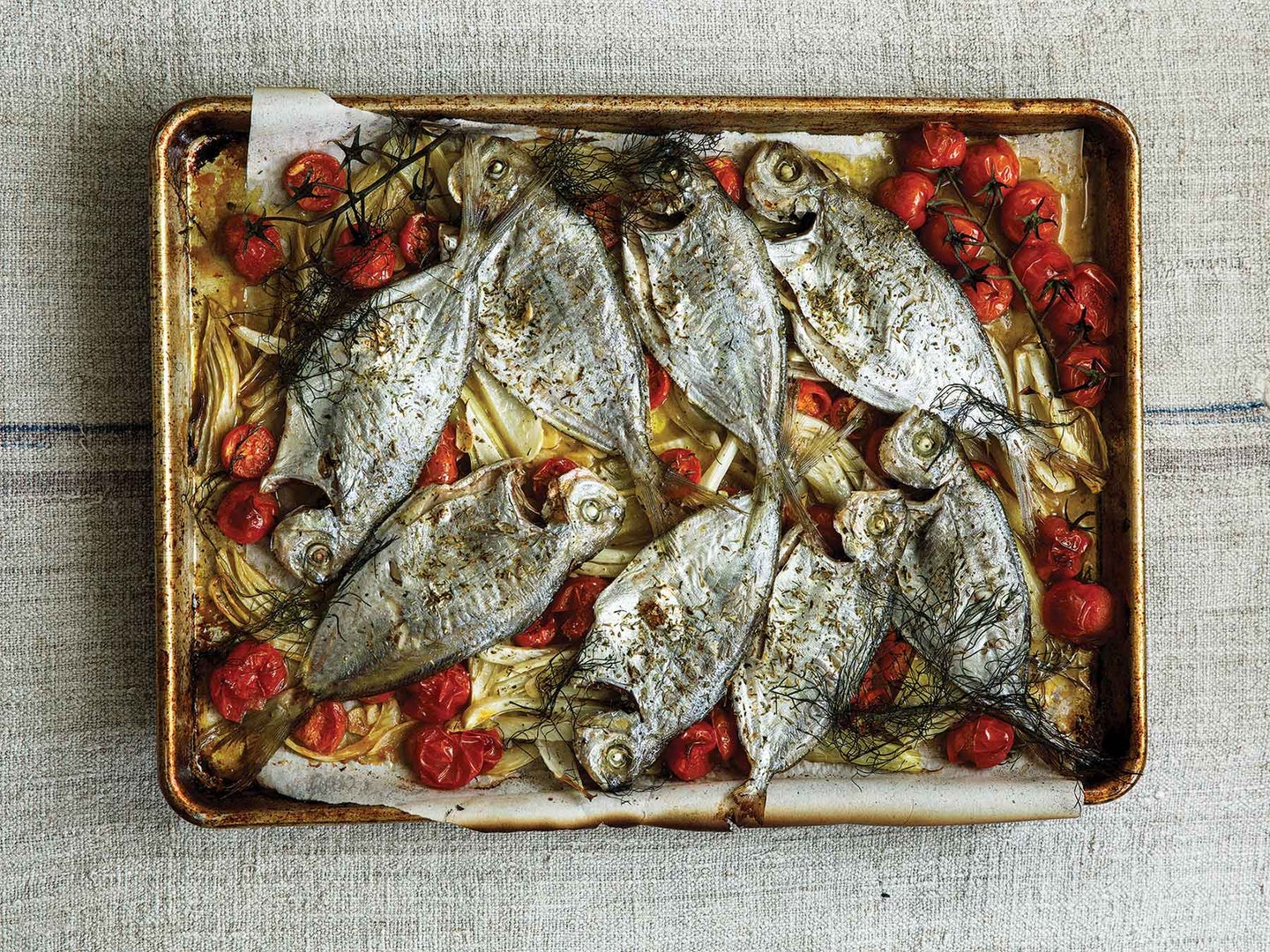 Oven-roasted Atlantic butterfish with fennel and tomato