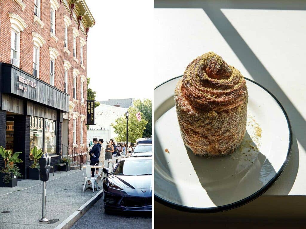 A line forms outside Breadfolks every Saturday morning; the exquisite “baklava cruffin,” dusted with pistachio.