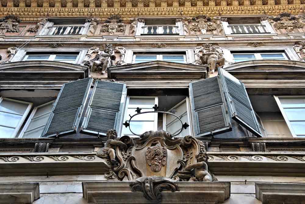 Grand palace façades line Genoa’s old center.