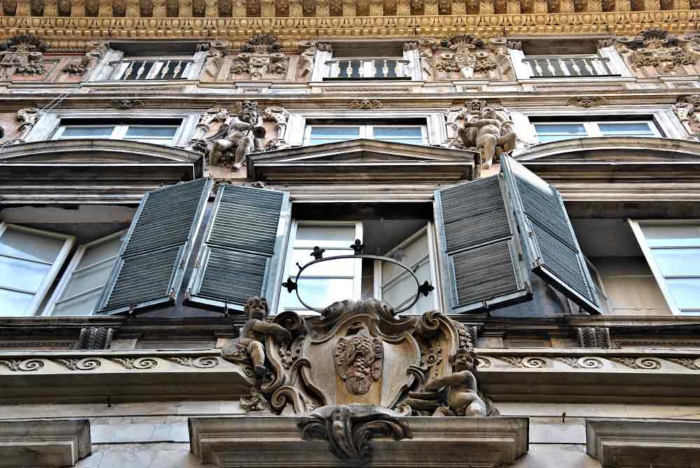 Grand palace façades line Genoa’s old center.