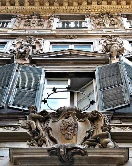 Grand palace façades line Genoa’s old center.