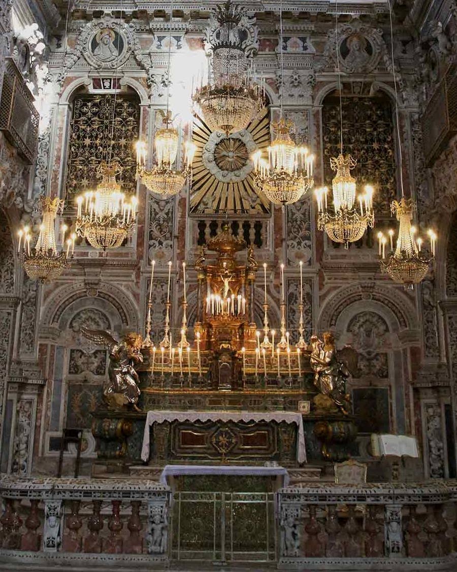 A view of the ornate church at the Santa Caterina monastery in Palermo.